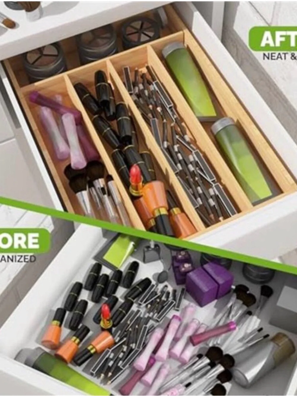 Bamboo 5‑Compartment Silverware Drawer Organizer Like New Condition